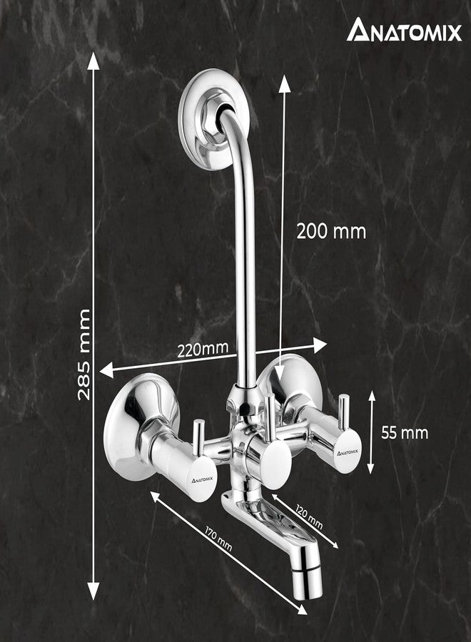 ANATOMIX Slim Brass Wall Mixer for Bathroom with Stainless Steel 125mm Long L-Bend Provision for Overhead Shower, Chrome Finish (Bath Mixer System) - Image 4